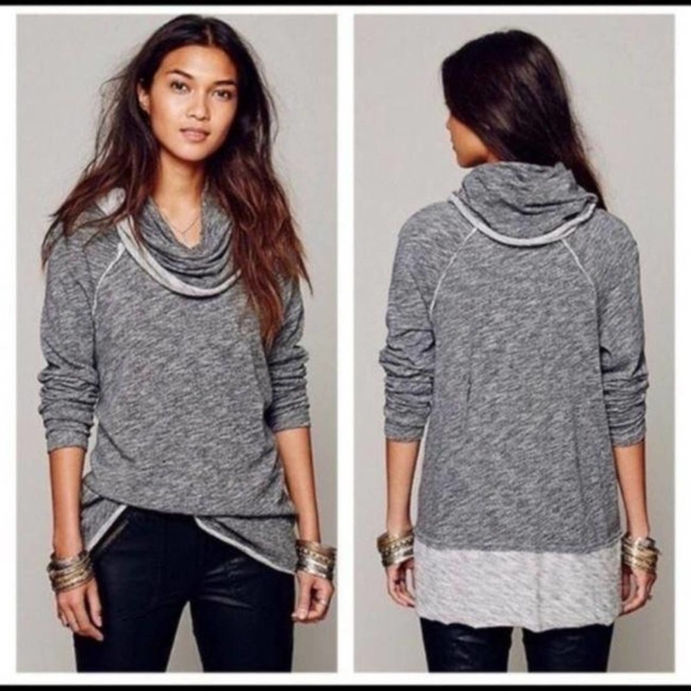 Free People Beach Cotton Cowl Neck Pullover Sweatshirt/One Size